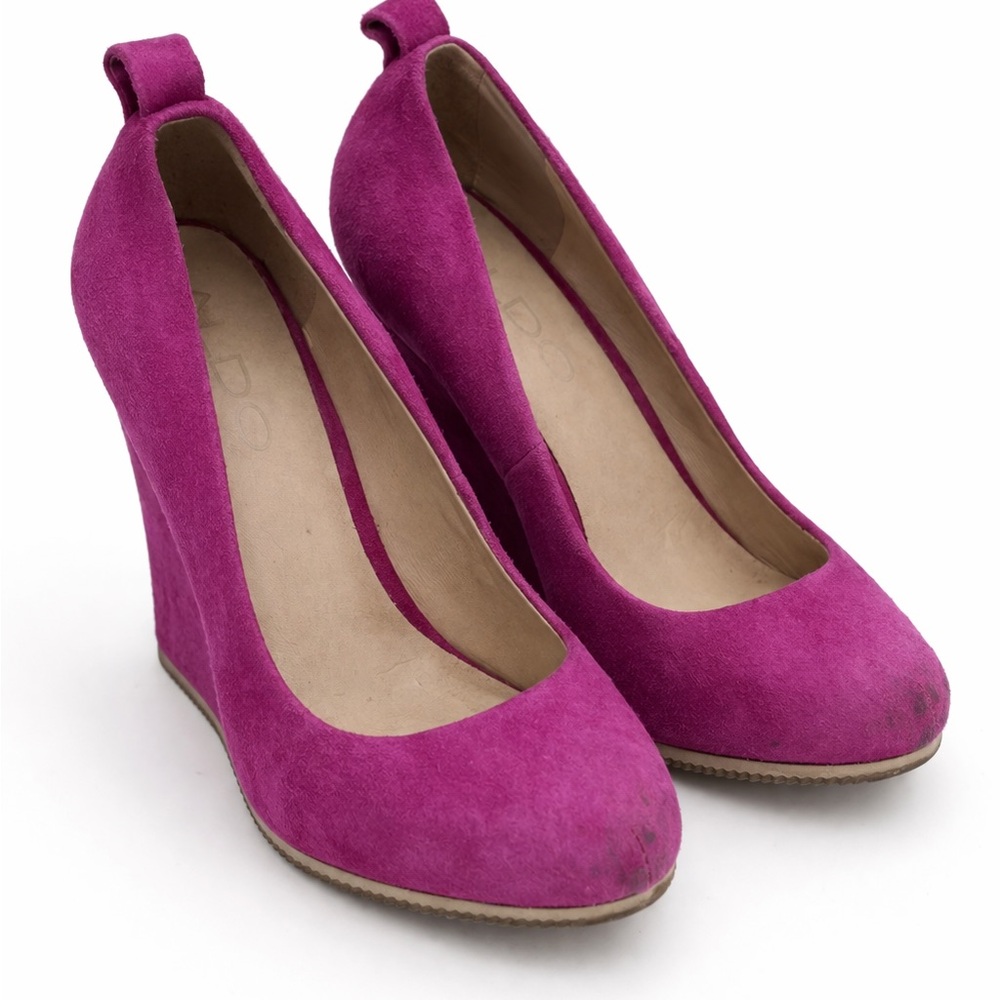 Aldo Suede Wedge Pumps in Fuchsia Pink